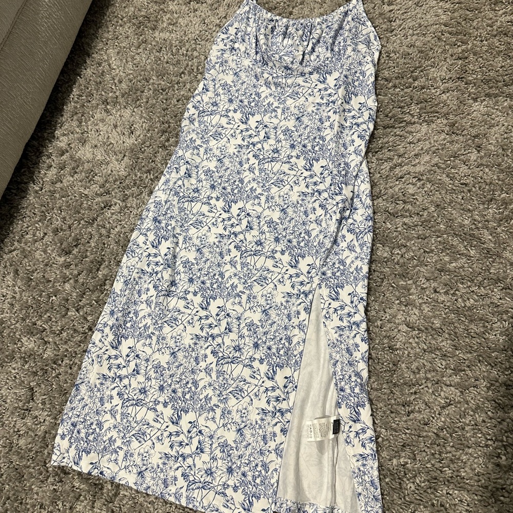 SHEIN White Slip Dress with Blue Floral Print